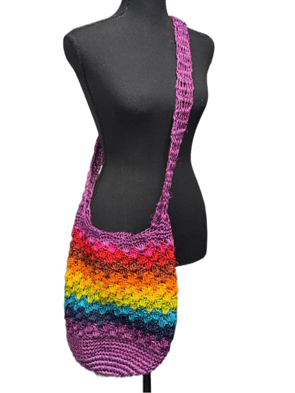 Handcrafted Crochet Rainbow Bag - Textured Stitch‎ Shoulder Purse - Knit Tote
